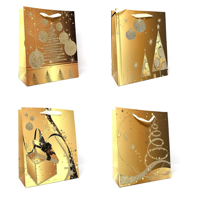 allgala Chritmas Gift Bags 12PC Premium Golden Christmas Printed Heavy Stock Paper Gift Bags10 IN Med Pack of 12GP54608